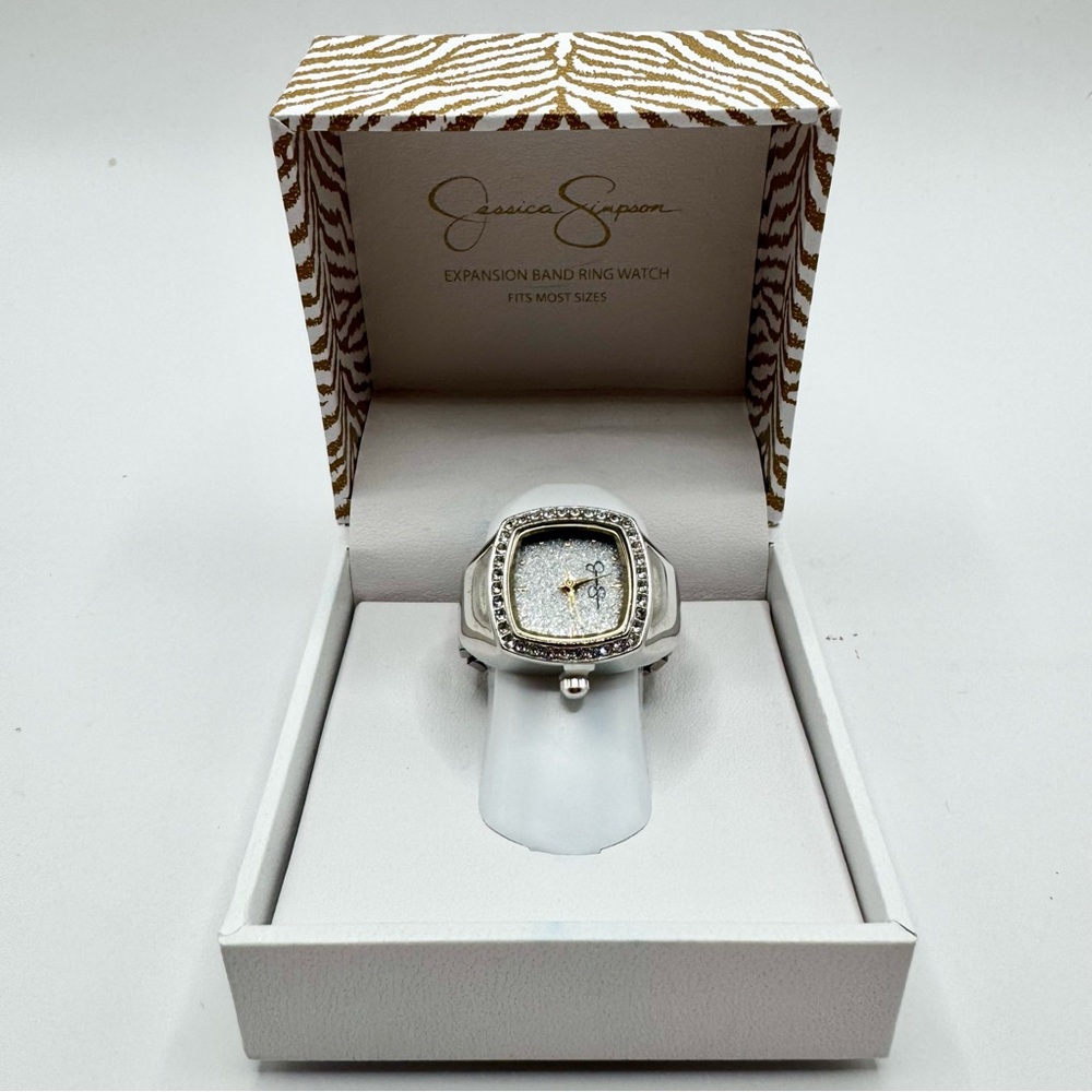 Jessica Simpson Silver Crystal Accent Expansion Band Watch Ring